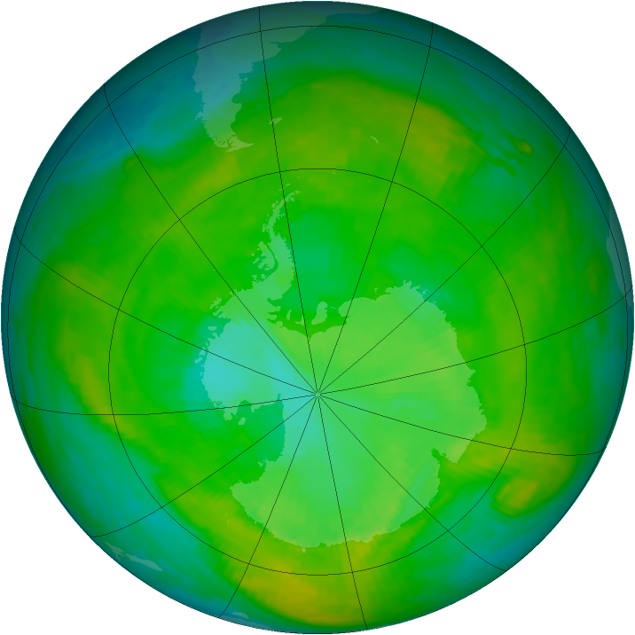 Antarctic ozone map for 25 December 1988